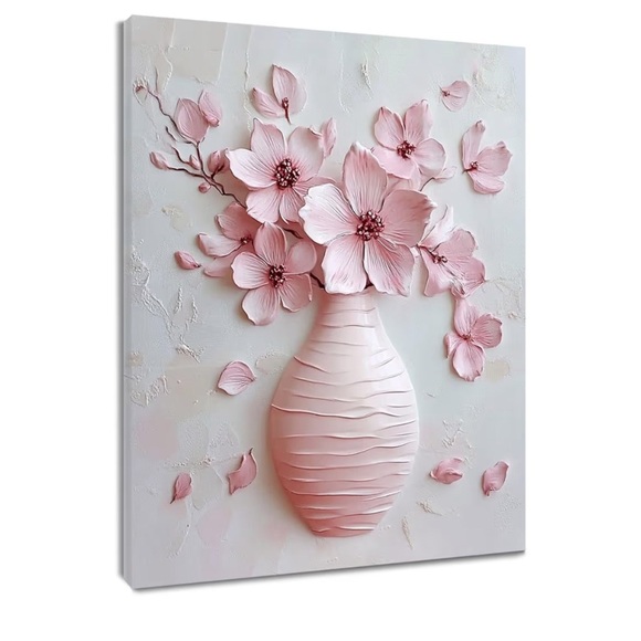 Pink Floral Wall Art | Pink Cherry Blossom Flower Canvas Paintings 12x18” - Picture 1 of 6